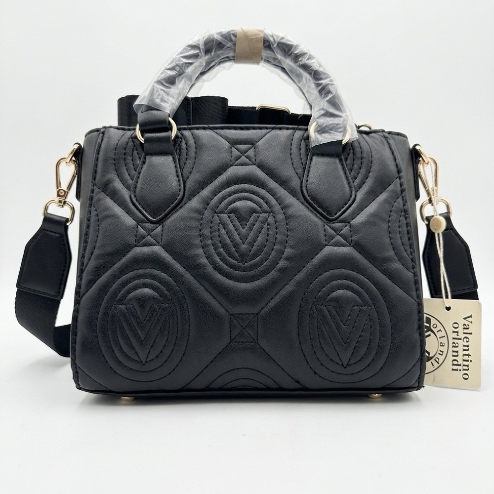 NWT Valentino Orlandi Vegan Leather Eco Conscious Satchel Crossbody Black Bag